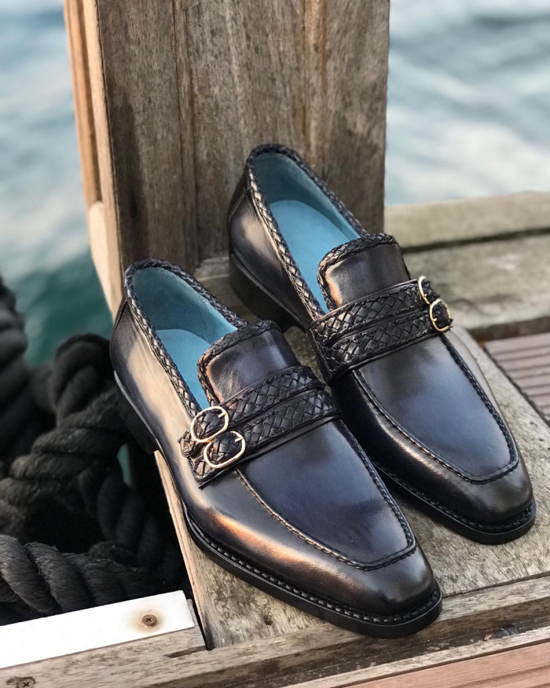 Navy Blue Leather Loafers by GentWith.com with Free Worldwide Shipping