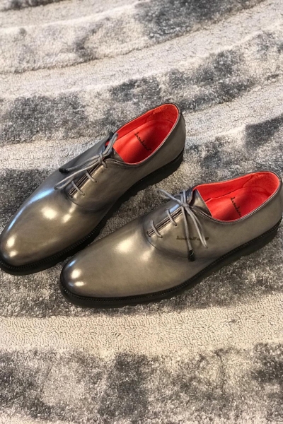 Gray Wholecut Oxfords by GentWith.com with Free Worldwide Shipping