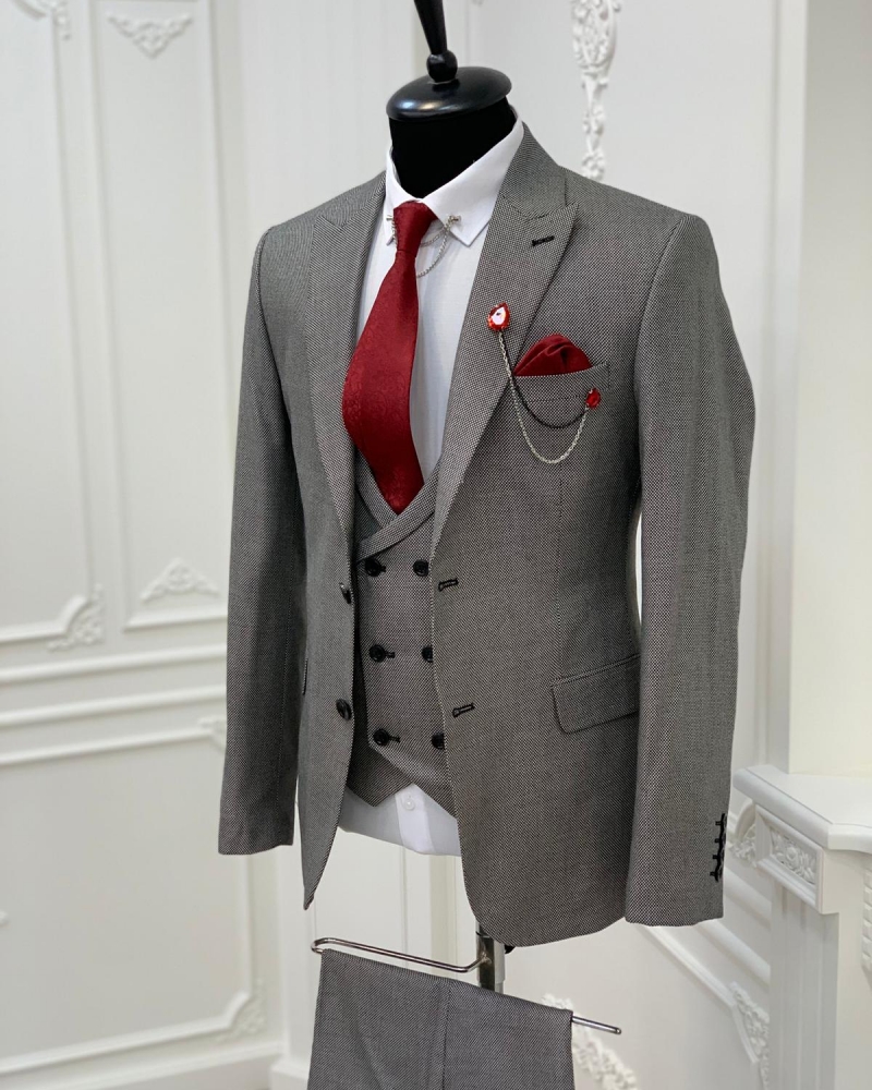 Gray Slim Fit Wool Suit by GentWith.com with Free Worldwide Shipping