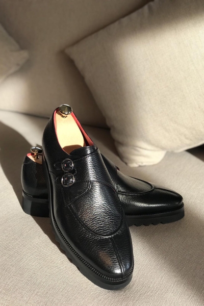 Black Leather Buckle Loafers by GentWith.com with Free Worldwide Shipping