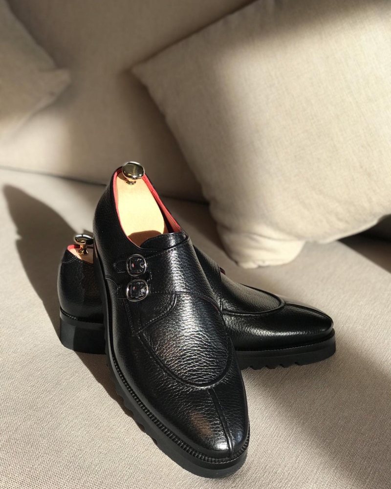 Black Leather Buckle Loafers by GentWith.com with Free Worldwide Shipping