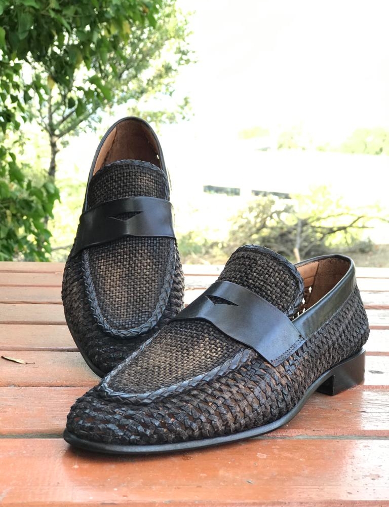 Brown Woven Leather Loafers by GentWith.com with Free Worldwide Shipping