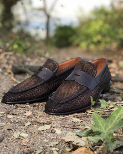 Brown Woven Leather Loafers by GentWith.com with Free Worldwide Shipping