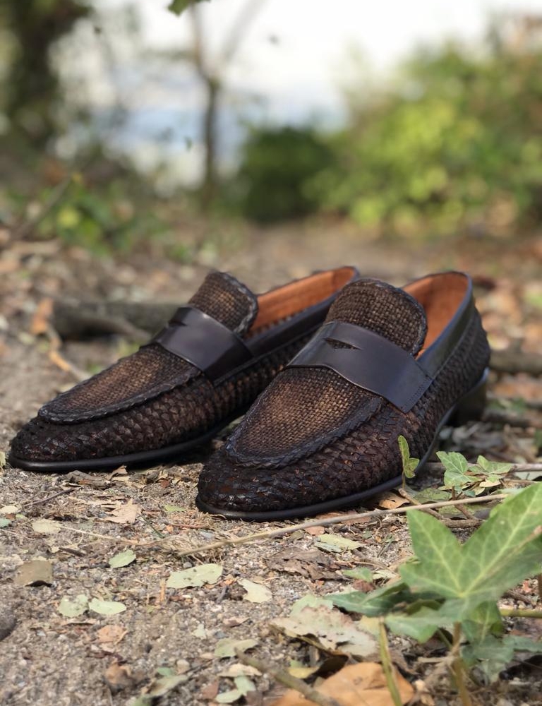 Brown Woven Leather Loafers by GentWith.com with Free Worldwide Shipping