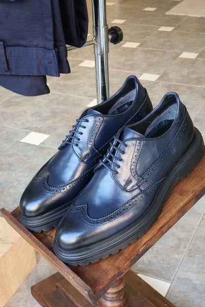 Navy Blue Wingtip Oxfords by GentWith.com with Free Worldwide Shipping