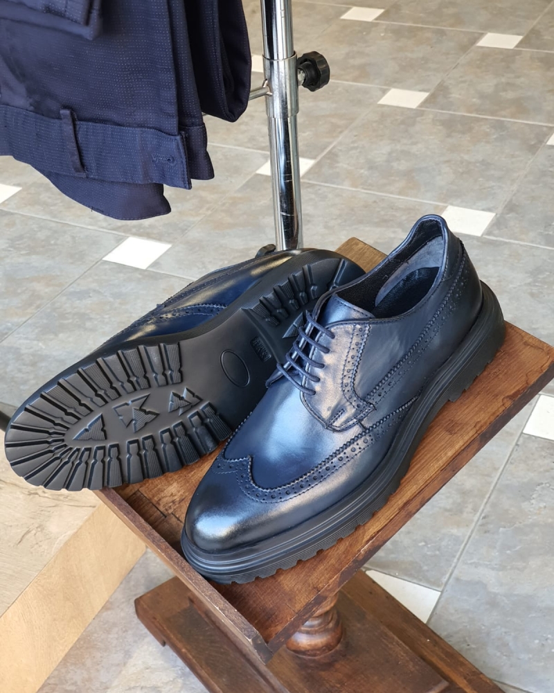 Navy Blue Wingtip Oxfords by GentWith.com with Free Worldwide Shipping