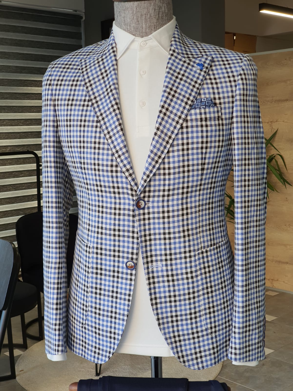 Buy Sax Slim Fit Plaid Suit by GentWith.com with Free Shipping