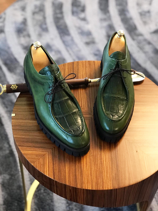 Green Genuine Leather Boots by GentWith.com with Free Worldwide Shipping