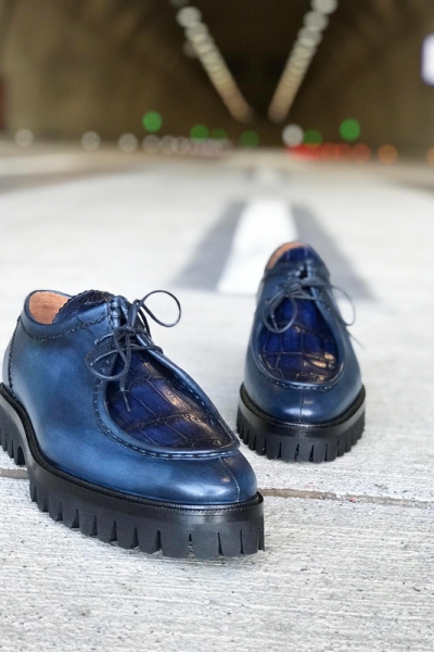 Navy Blue Genuine Leather Boots by GentWith.com with Free Worldwide Shipping