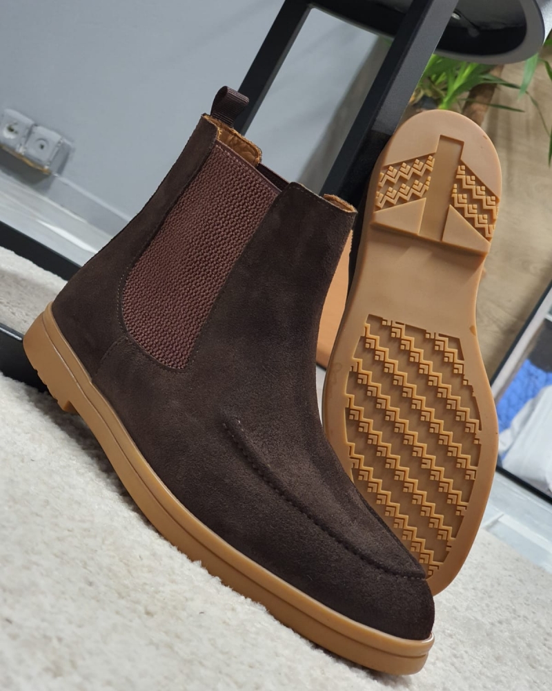 Brown Suede Chelsea Boots by GentWith.com with Free Worldwide Shipping