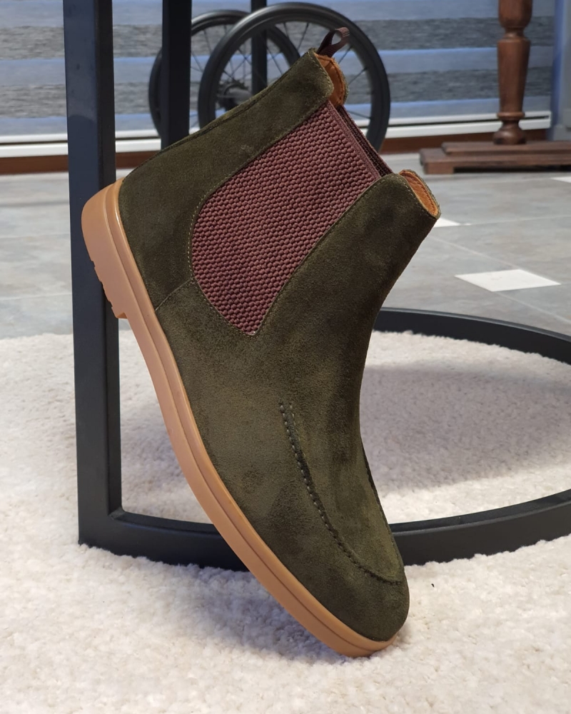 Green Suede Chelsea Boots by GentWith.com with Free Worldwide Shipping