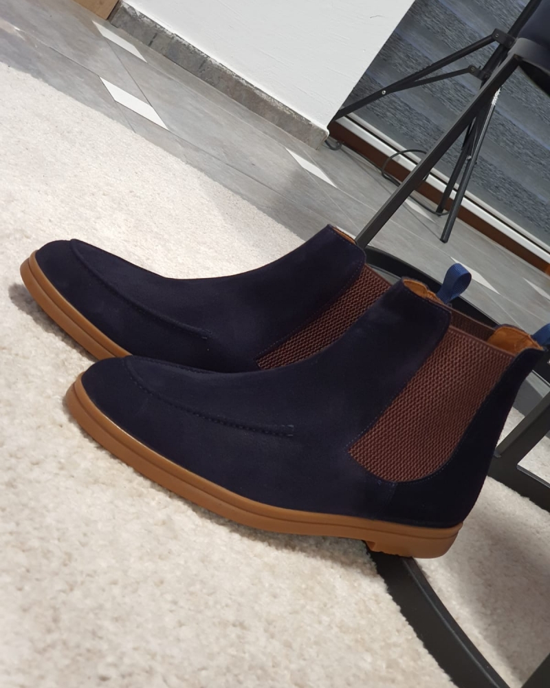 Navy Blue Suede Chelsea Boots by GentWith.com with Free Worldwide Shipping