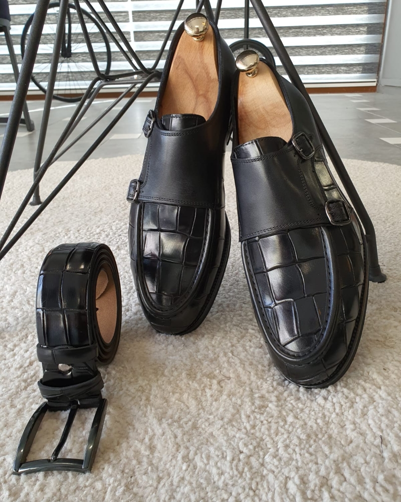 Black Monk Strap Loafers by GentWith.com with Free Worldwide Shipping