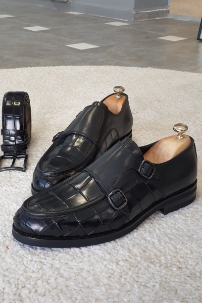 Black Monk Strap Loafers by GentWith.com with Free Worldwide Shipping