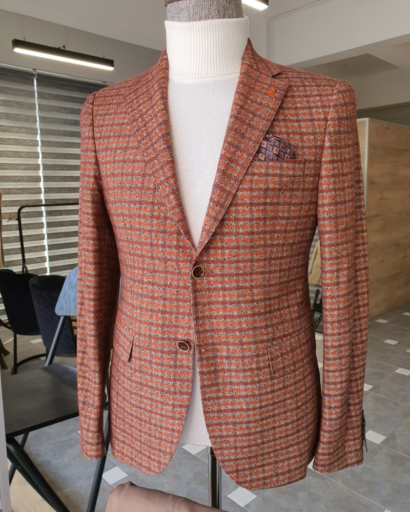 Tile Slim Fit Plaid Wool Blazer by GentWith.com with Free Worldwide Shipping