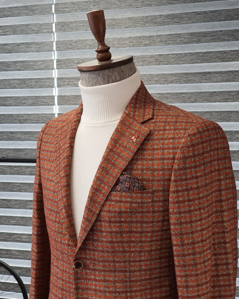 Tile Slim Fit Plaid Wool Blazer by GentWith.com with Free Worldwide Shipping