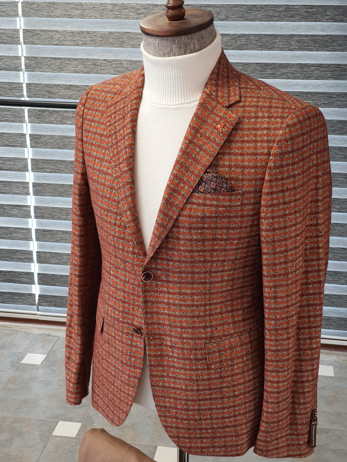 Buy Tile Slim Fit Plaid Wool Suit By Gentwith Worldwide Shipping