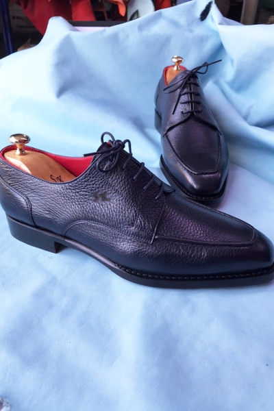 Navy Blue Genuine Leather Derby Shoes by GentWith.com with Free Worldwide Shipping