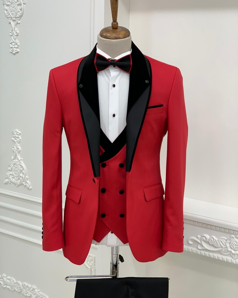 Red Slim Fit Shawl Lapel Tuxedo by GentWith.com with Free Worldwide Shipping