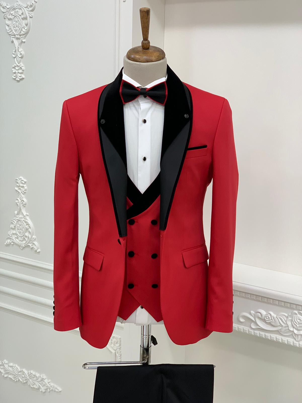 Buy Red Slim Fit Velvet Shawl Lapel Tuxedo by GentWith.com