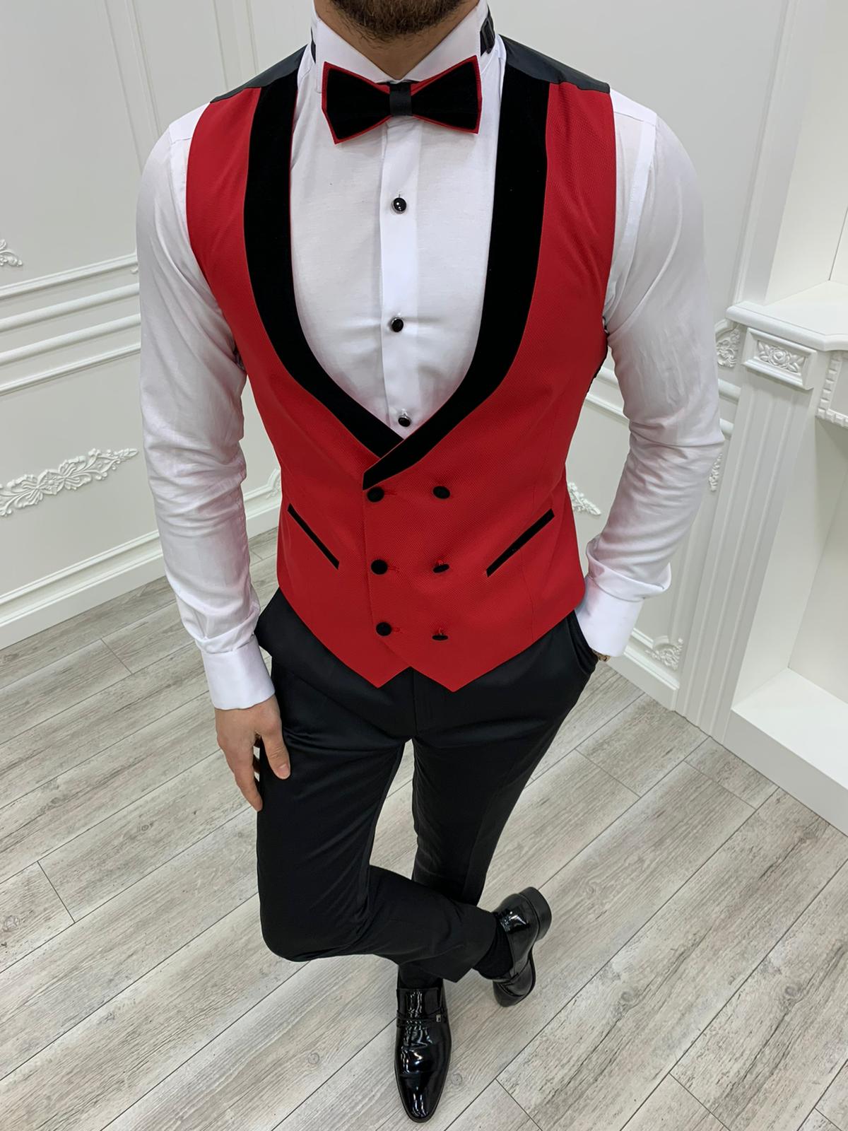 Ruby Red Venice Velvet Slim Fit Tuxedos - Formal Approach