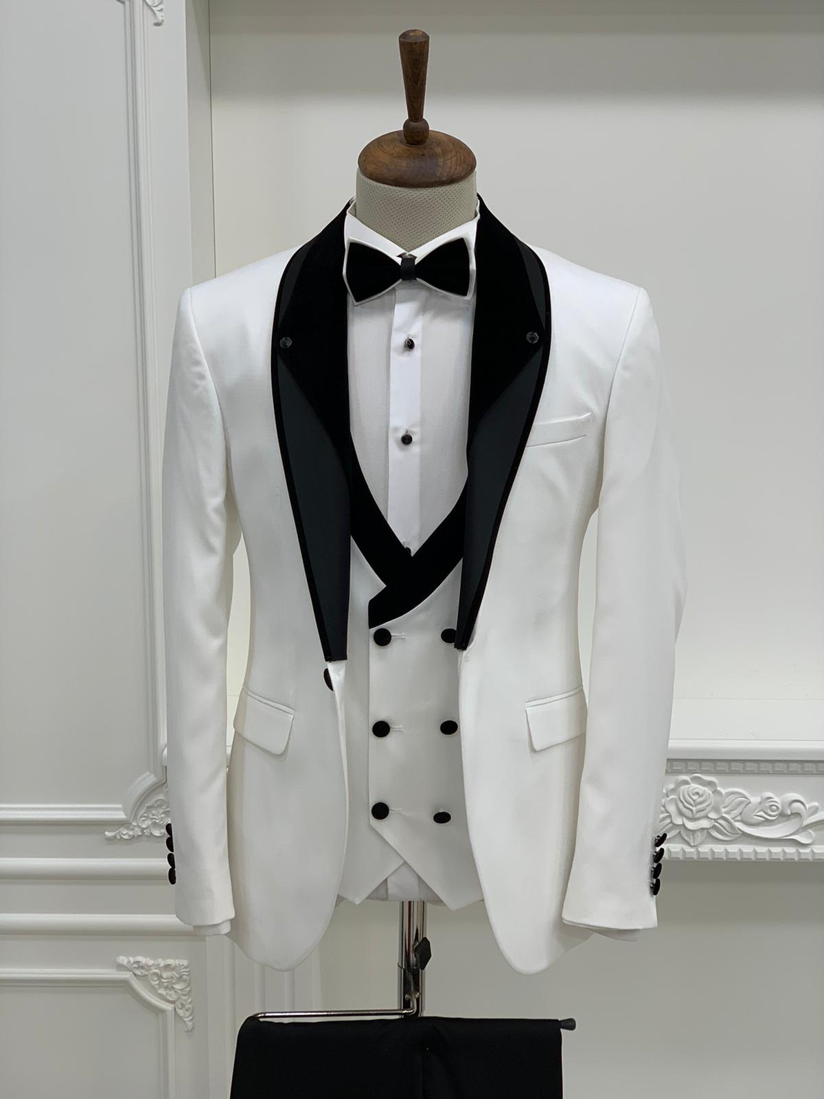 Buy White Slim Fit Velvet Shawl Lapel Tuxedo by