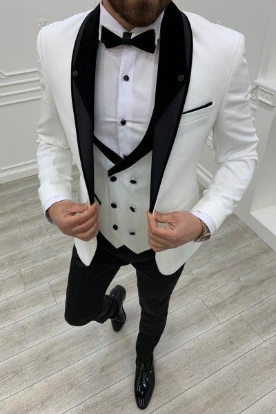 White Slim Fit Shawl Lapel Tuxedos by GentWith.com with Free Worldwide Shipping