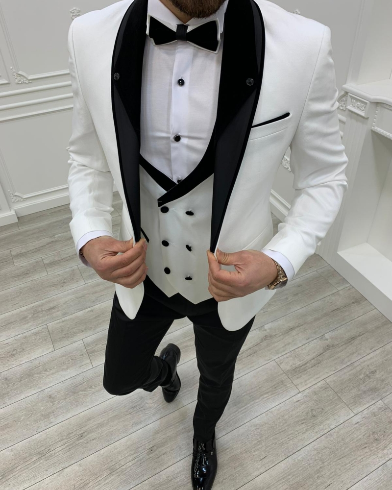 White Slim Fit Shawl Lapel Tuxedos by GentWith.com with Free Worldwide Shipping