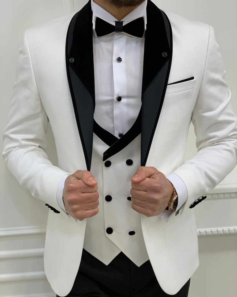 White Slim Fit Shawl Lapel Tuxedos by GentWith.com with Free Worldwide Shipping