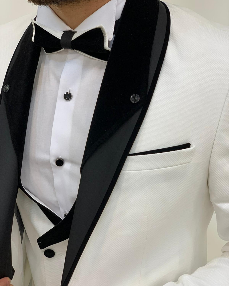 White Slim Fit Shawl Lapel Tuxedos by GentWith.com with Free Worldwide Shipping