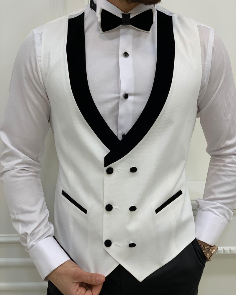 White Slim Fit Shawl Lapel Tuxedos by GentWith.com with Free Worldwide Shipping