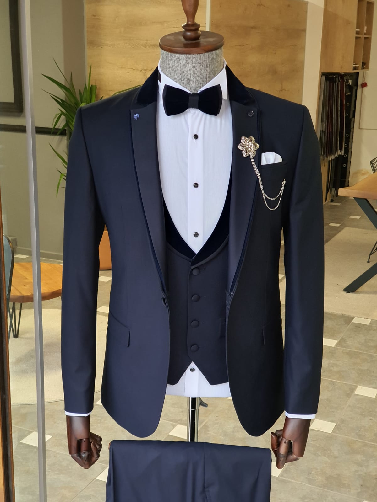 Buy Navy Blue Slim Fit Notch Lapel Tuxedo by GentWith | Free Shipping