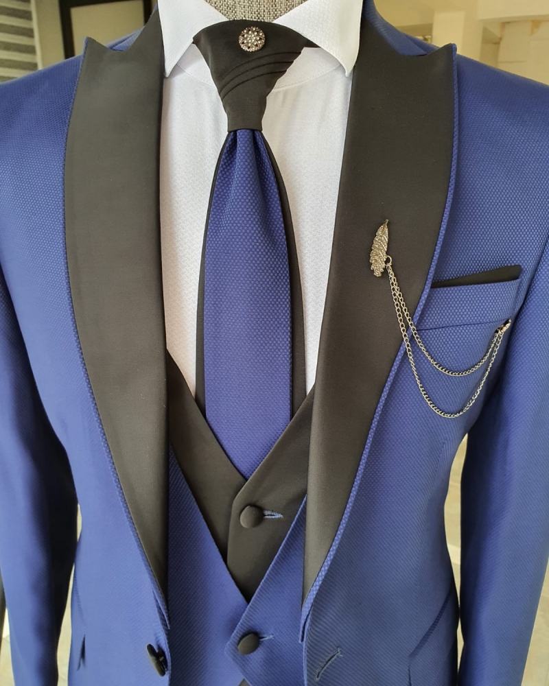 Sax Slim Fit Peak Lapel Wedding Suit by GentWith.com with Free Worldwide Shipping