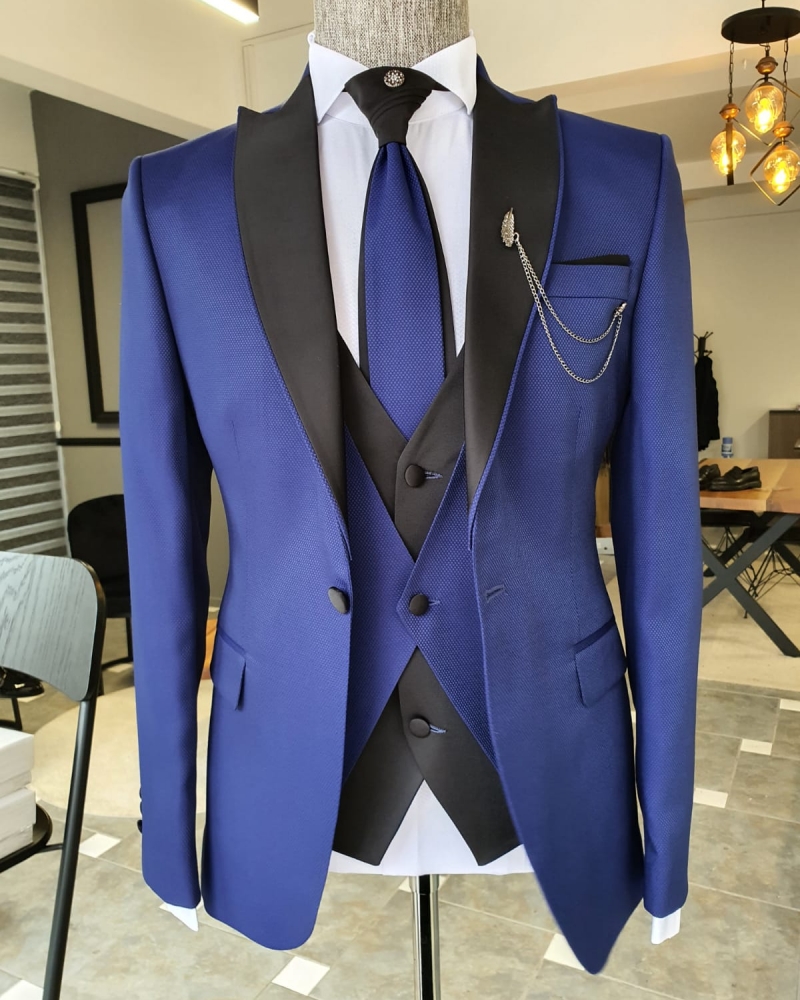 Buy Sax Slim Fit Peak Lapel Wedding Suit by GentWith | Free Shipping