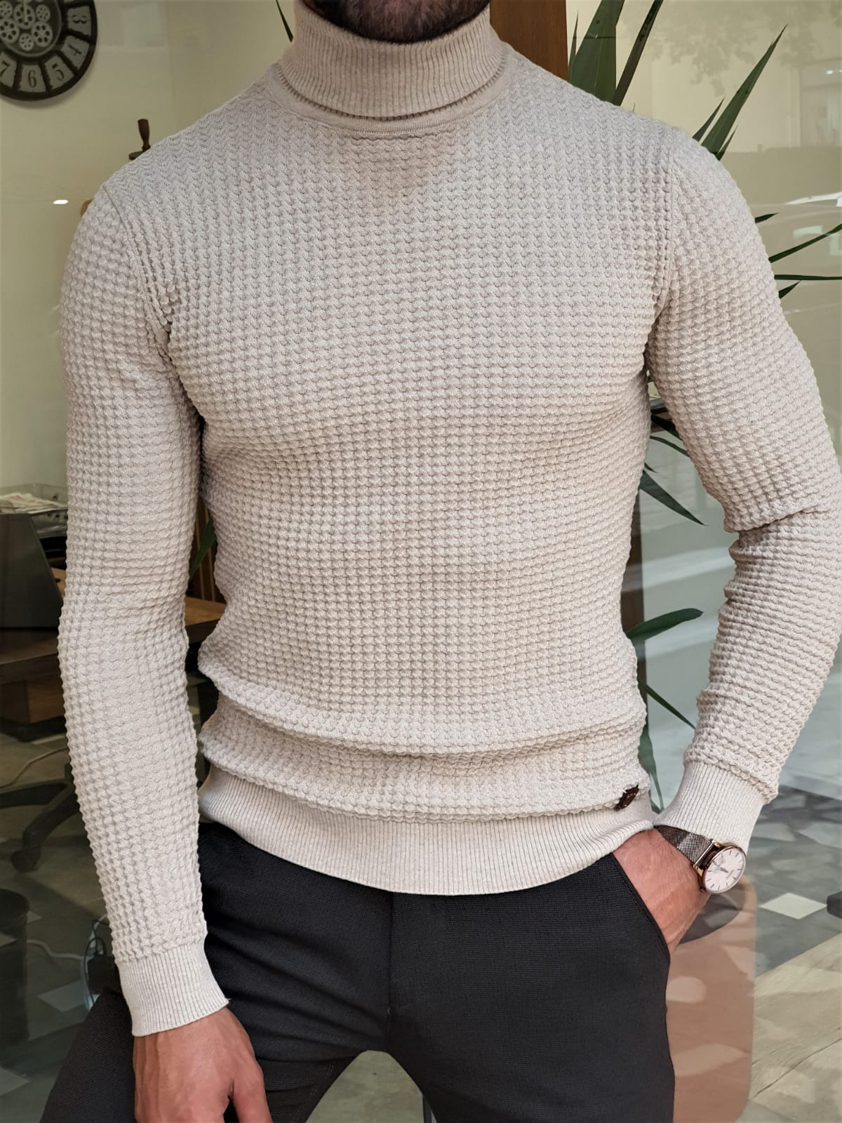 Buy Beige Slim Fit Turtleneck Knitted Sweater by GentWith | Free Shipping