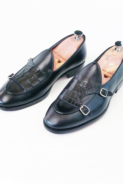 Black Genuine Leather Monk Strap Loafers by GentWith.com with Free Worldwide Shipping