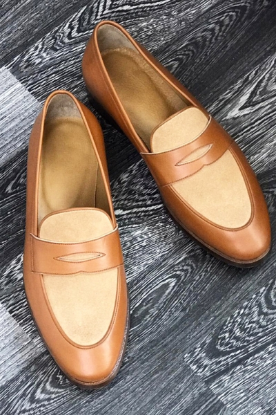 Handmade Brown Genuine Leather Penny Loafers by GentWith.com with Free Worldwide Shipping