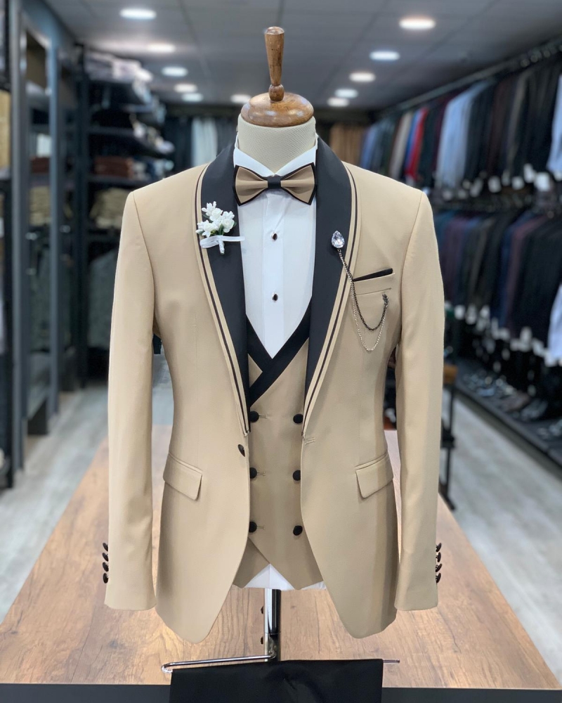 Gold Slim Fit Shawl Lapel Tuxedo by GentWith.com with Free Worldwide Shipping