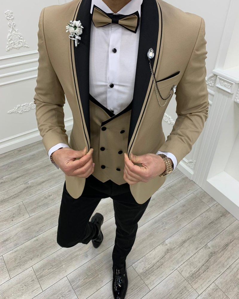 Gold Slim Fit Shawl Lapel Tuxedos by GentWith.com with Free Worldwide Shipping