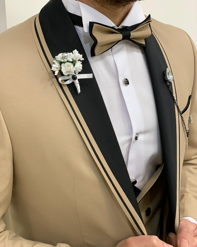 Gold Slim Fit Shawl Lapel Tuxedo by GentWith.com with Free Worldwide Shipping