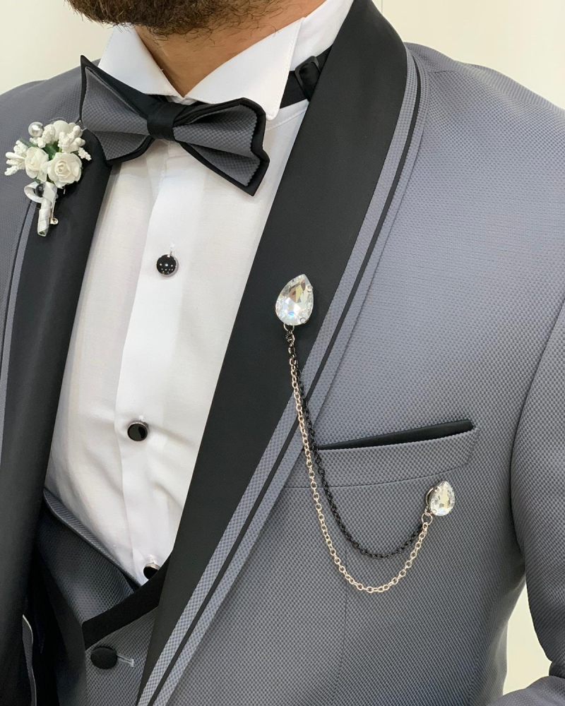 Gray Slim Fit Shawl Lapel Tuxedo by GentWith.com with Free Worldwide Shipping