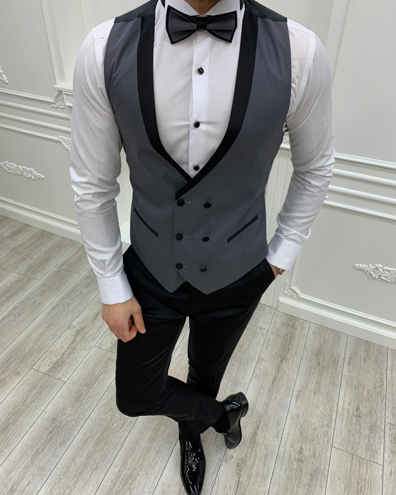 Gray Slim Fit Shawl Lapel Tuxedo by GentWith.com with Free Worldwide Shipping