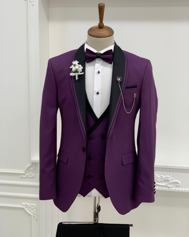 Purple Slim Fit Shawl Lapel Tuxedo by GentWith.com with Free Worldwide Shipping