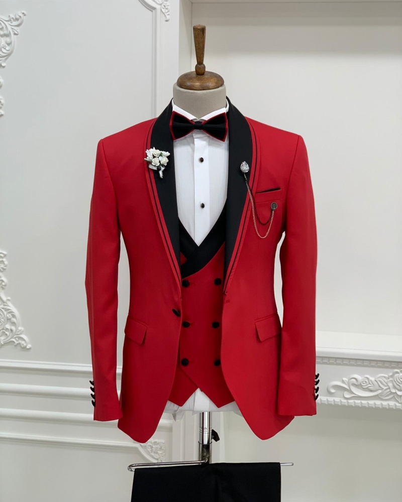 Buy Red Slim Fit Shawl Lapel Tuxedo by GentWith | Worldwide Shipping