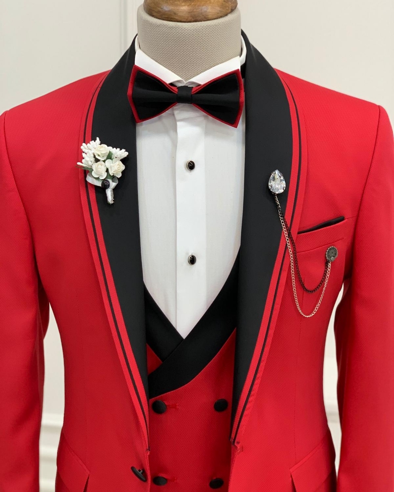 Buy Red Slim Fit Shawl Lapel Tuxedo by GentWith | Worldwide Shipping