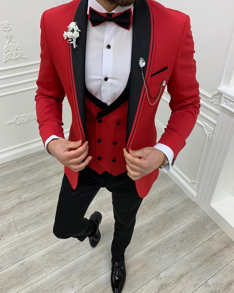 Buy Red Slim Fit Shawl Lapel Tuxedo by GentWith | Worldwide Shipping