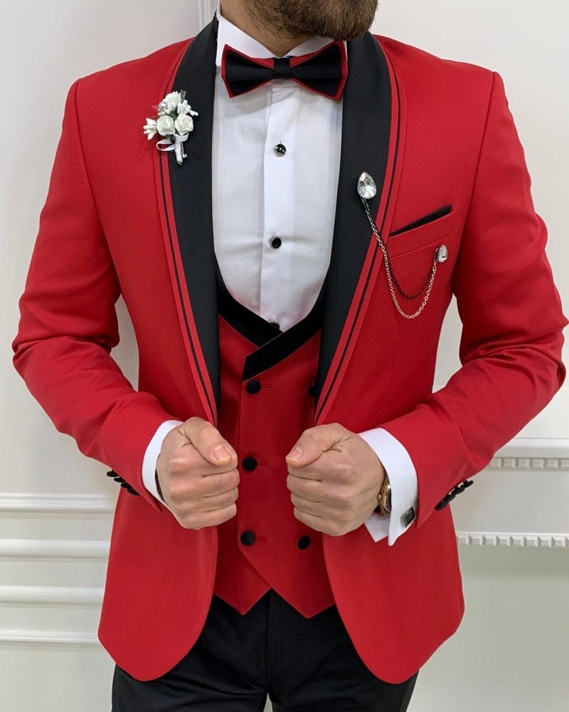 Red Slim Fit Shawl Lapel Tuxedo by GentWith.com with Free Worldwide Shipping