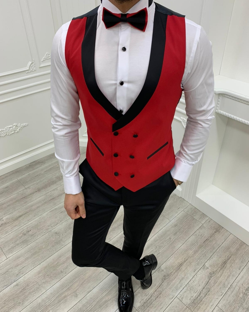 Red Slim Fit Shawl Lapel Tuxedo by GentWith.com with Free Worldwide Shipping