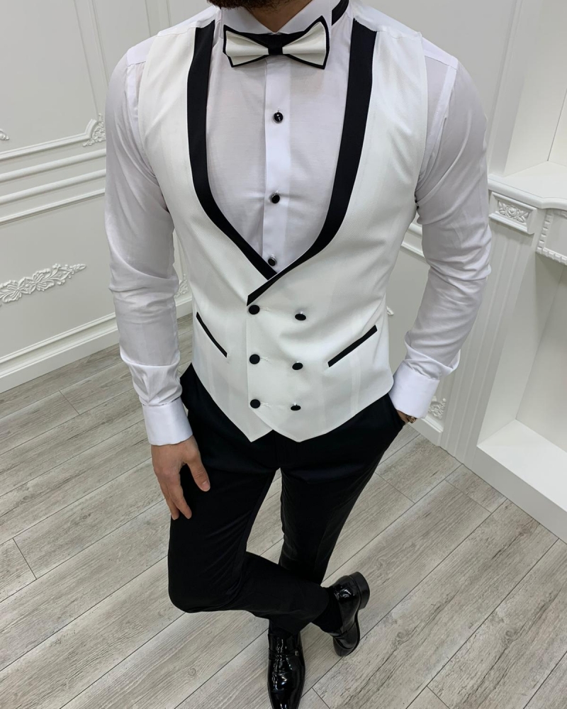 White Slim Fit Shawl Lapel Tuxedo by GentWith.com with Free Worldwide Shipping