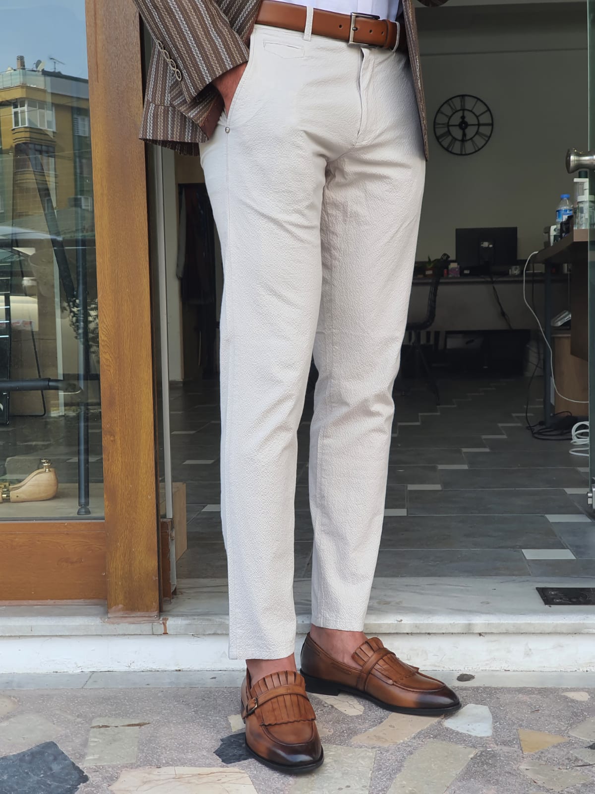 Buy Beige Slim Fit Pants by GentWith with Free Shipping